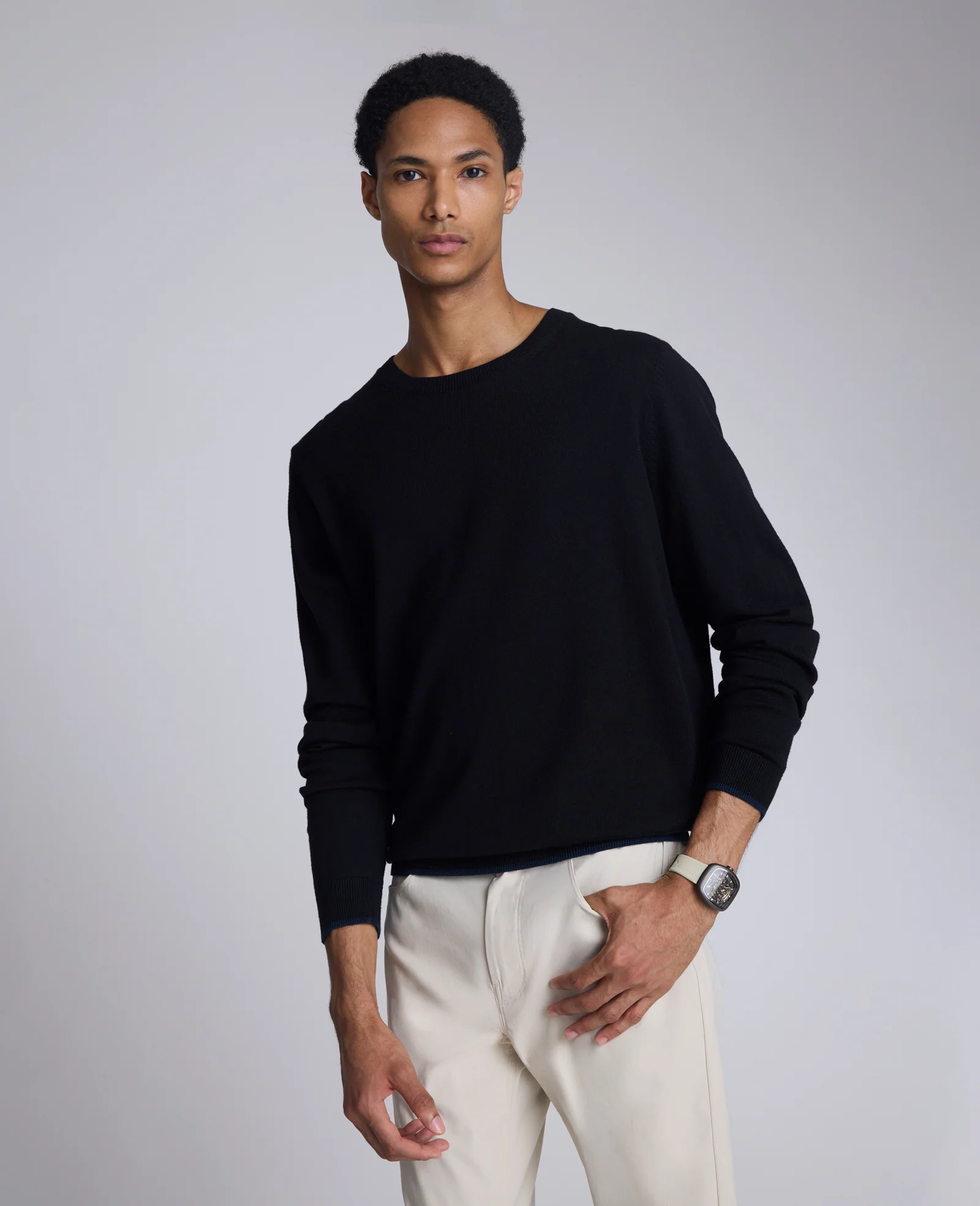 Crew Neck Sweater with Tipping Details - Image 4