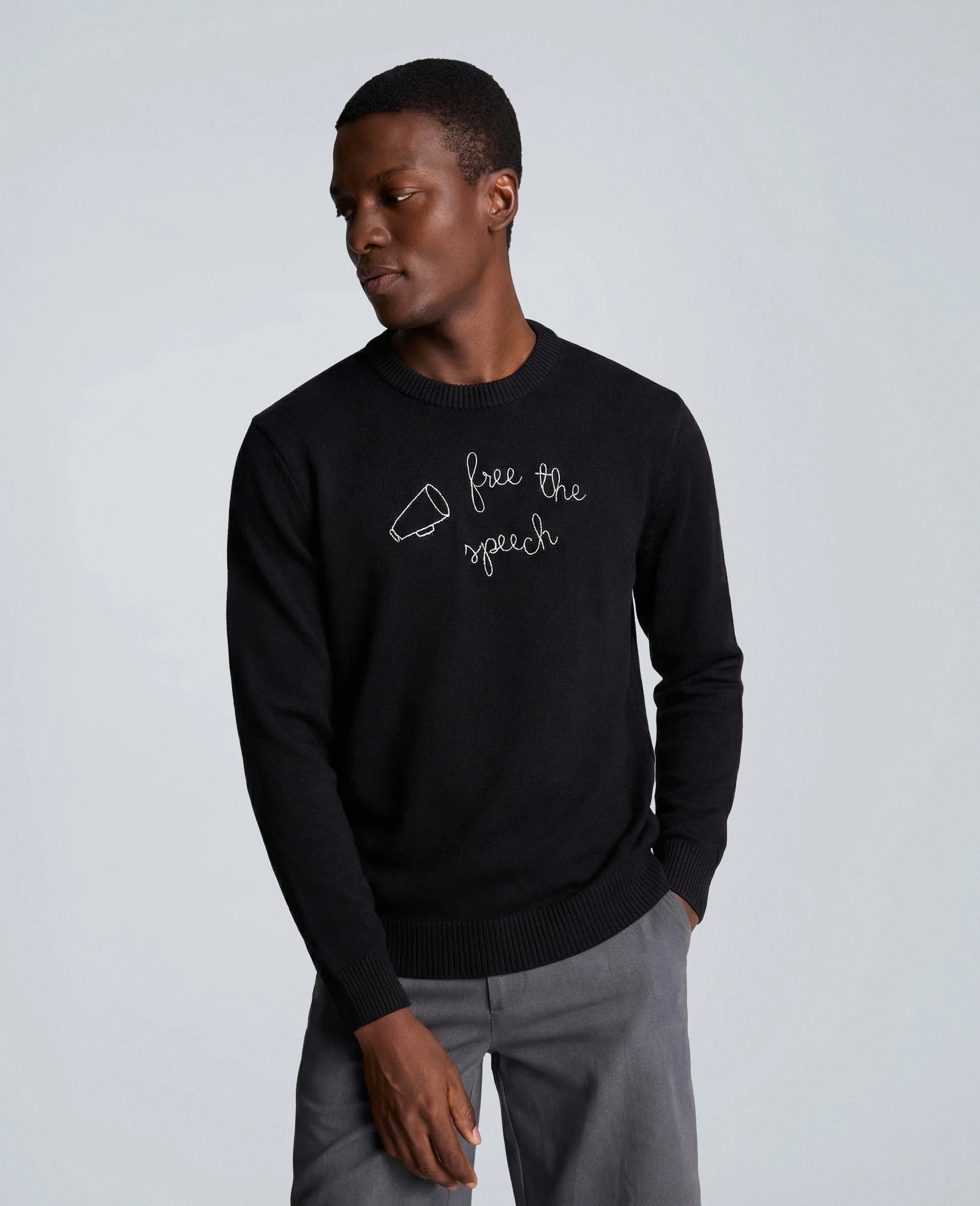 Lingua Franca Free The Speech Unisex Cotton Crewneck Sweater - Image 3