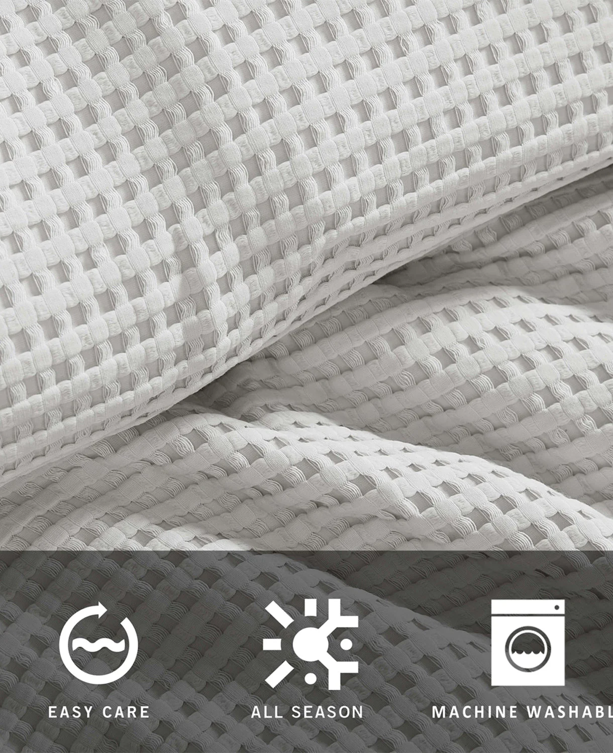 Reversible Solid Grey Waffle Duvet Cover Set - Image 8