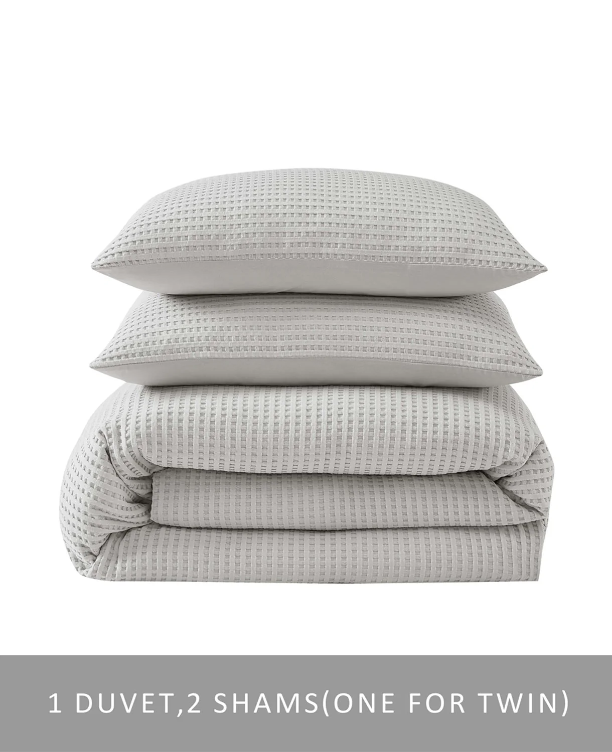 Reversible Solid Grey Waffle Duvet Cover Set - Image 9