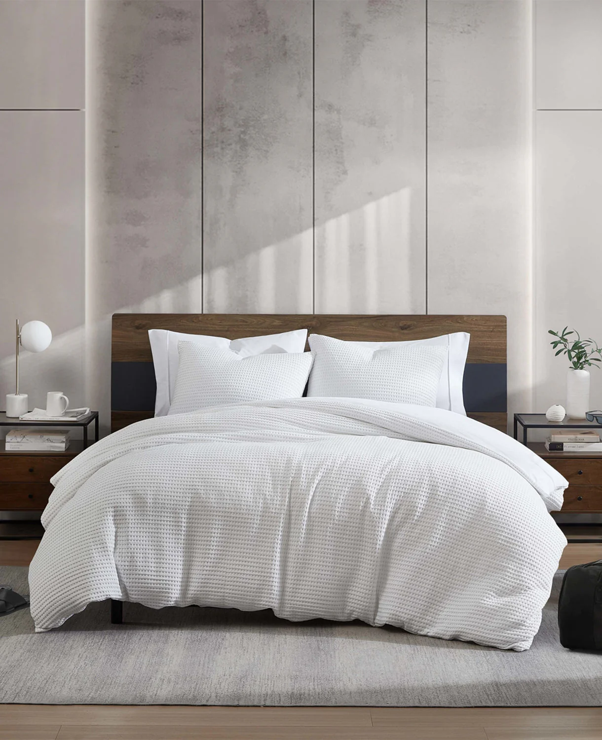 Reversible Solid White Waffle Duvet Cover Set - Image 11