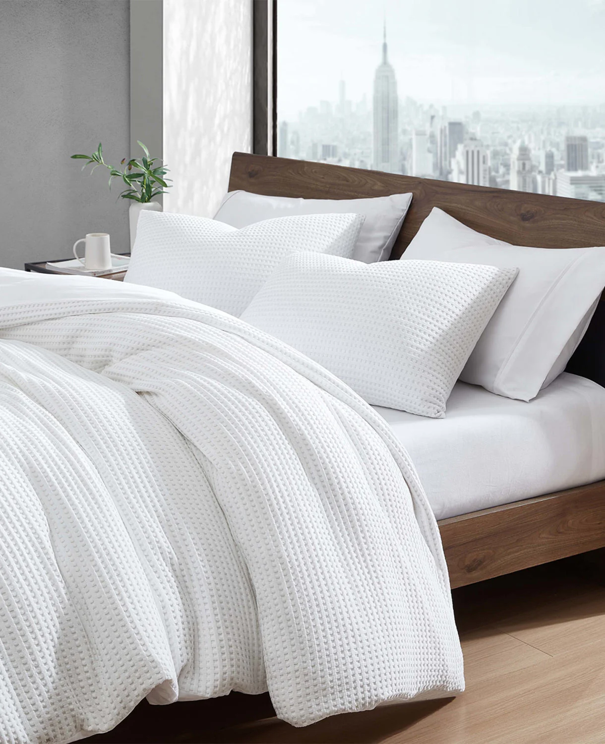 Reversible Solid White Waffle Duvet Cover Set - Image 8